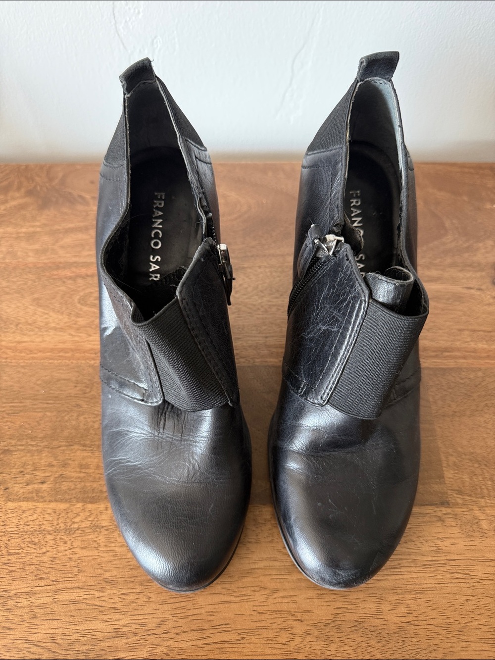 Franco Sarto Black Leather Slip-On Ankle Booties